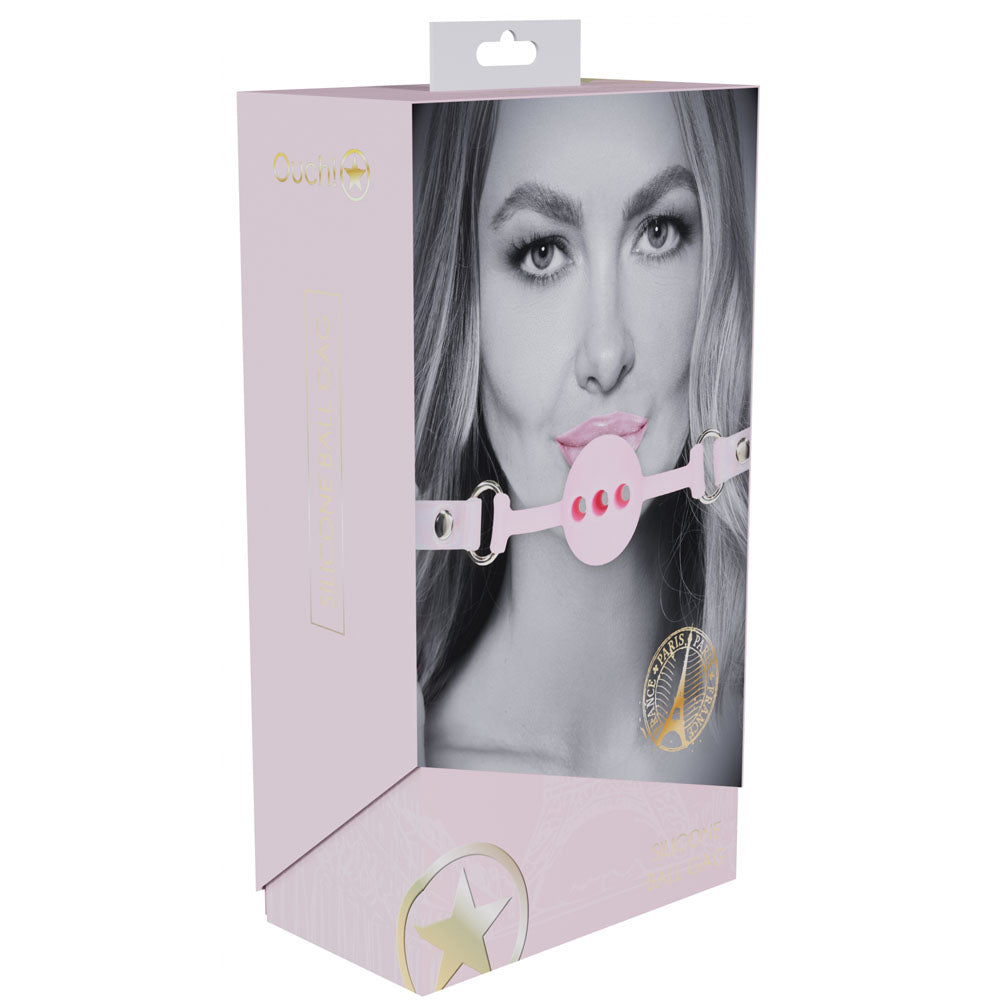 OUCH! Paris Collection Silicone Ball Gag - Breatheable Mouth Restraint in stylish packaging.