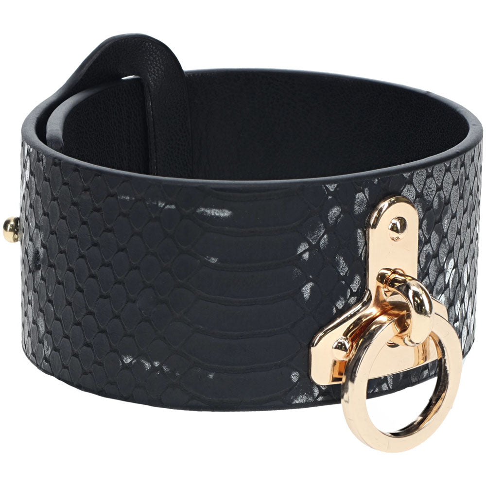 OUCH! Florence Collection - Handcuffs -  Restraints made of black bonded leather with gold hardware, perfect for intimate essentials.