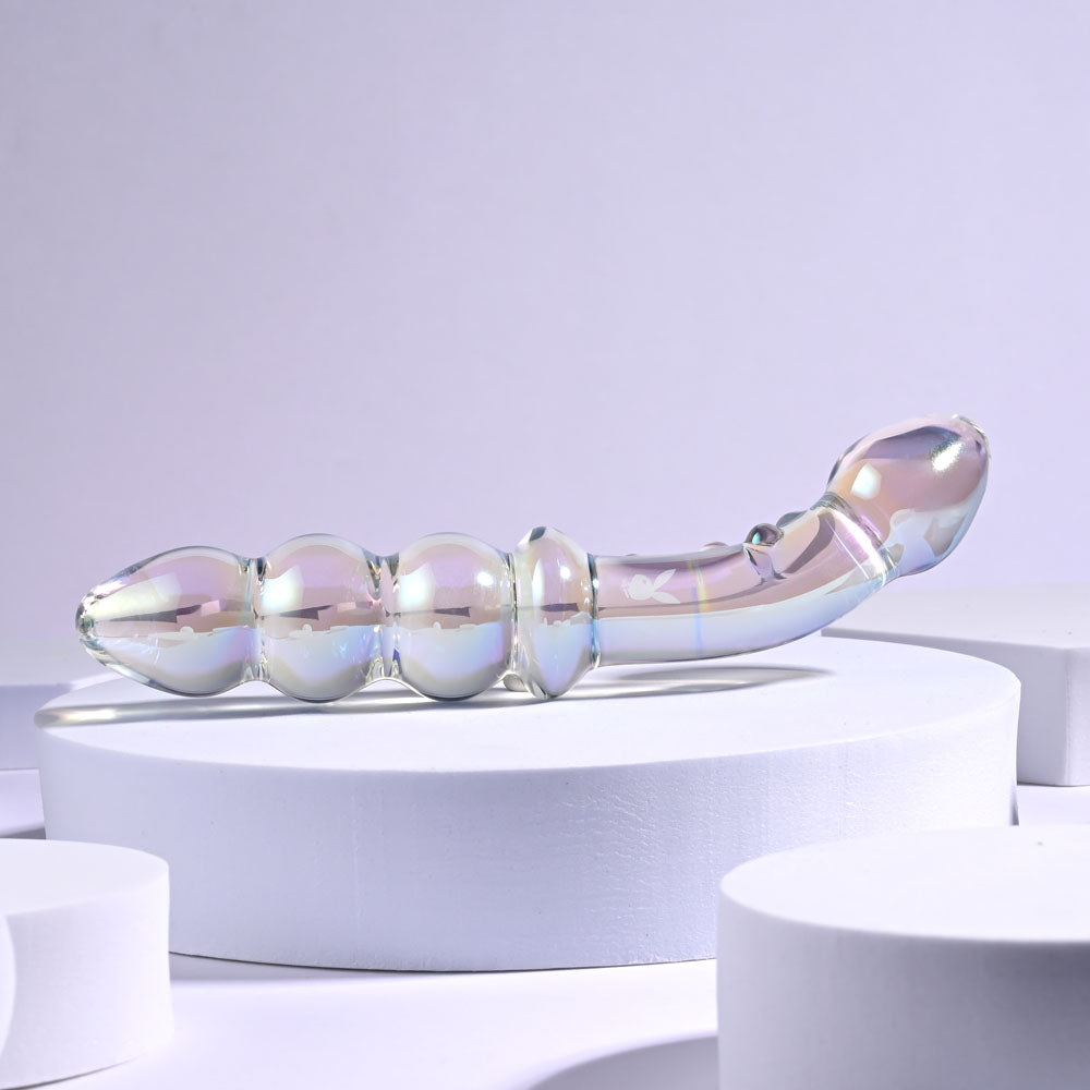 Playboy Pleasure JEWELS DOUBLE -  Glass 17.1 cm Double Ended Dildo with textured shafts and chunky beads.
