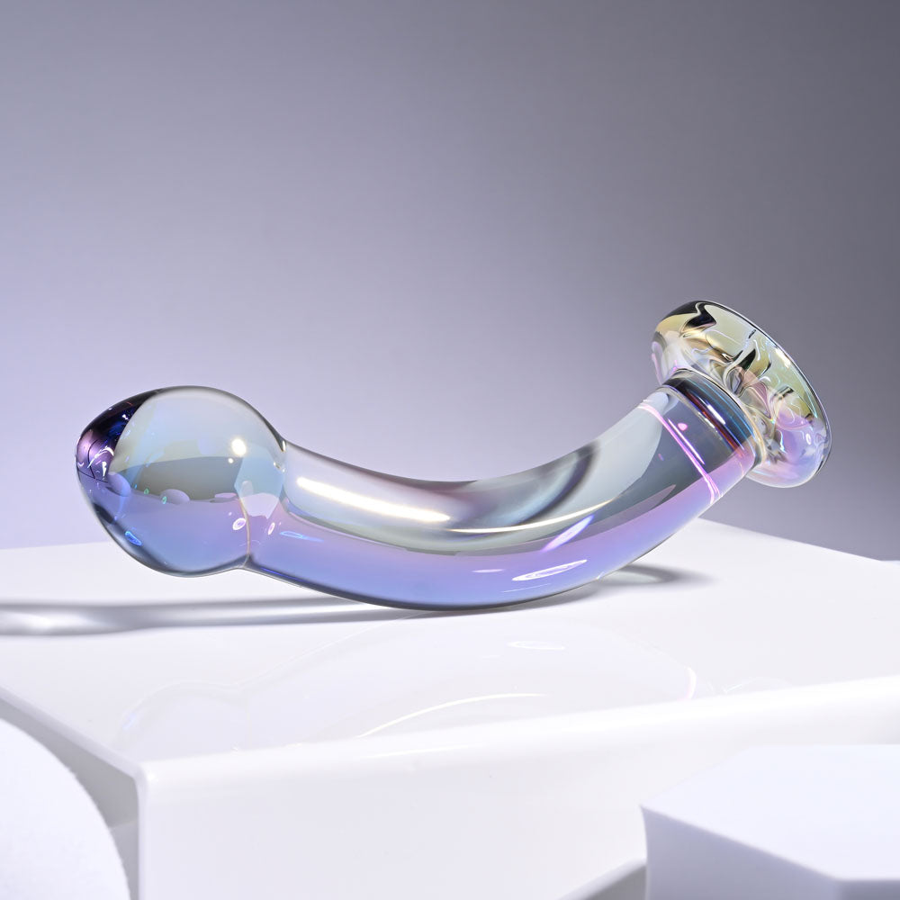 Playboy Pleasure JEWELS KING -  Glass 16.3 cm Dildo displayed on a sleek surface, showcasing its elegant design.