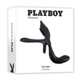 Playboy Pleasure The 3 Way - USB Rechargeable Vibrating Cock Ring with Wireless Remote packaging display.