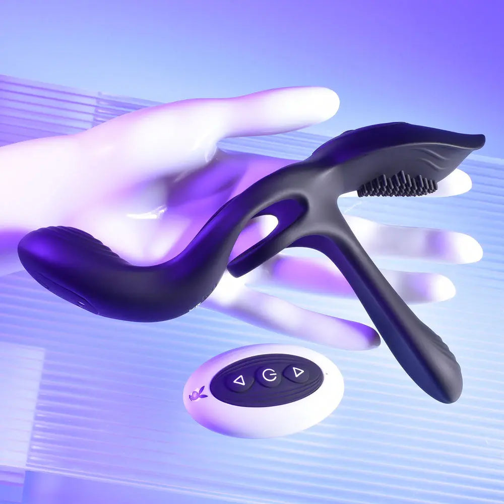 Playboy Pleasure The 3 Way -  USB Rechargeable Vibrating Cock Ring with Wireless Remote Playboy Pleasure Discreet Intimate Essentials.