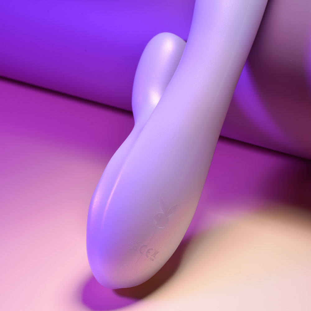 Playboy Pleasure BUMPING BUNNY - Opal 22.9 cm USB Rechargeable Thrusting & Warming Rabbit Vibrator close-up view.