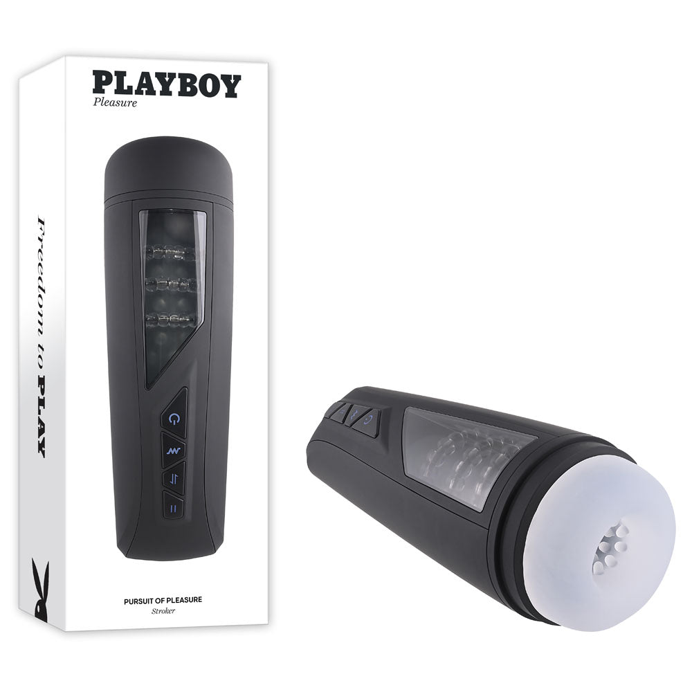 Playboy Pleasure PURSUIT OF PLEASURE - USB Rechargeable Vibrating Stroker with clear window and textured inner channel.