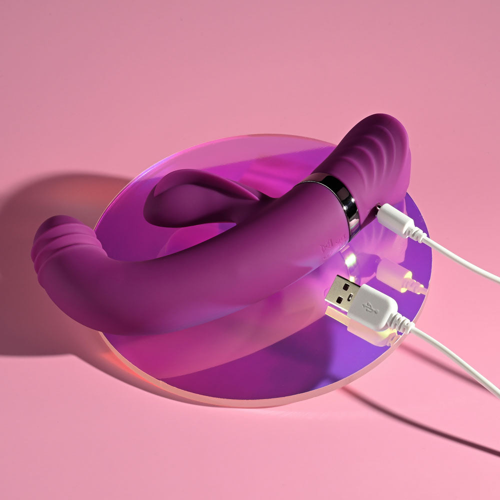 Playboy Pleasure TAP THAT - 16.5 cm USB Rechargebale Rabbit Vibrator shown on a reflective surface.