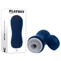 Playboy Pleasure GUSTO - USB Rechargeable Vibrating & Sucking Masturbator with blue sleeve and packaging.