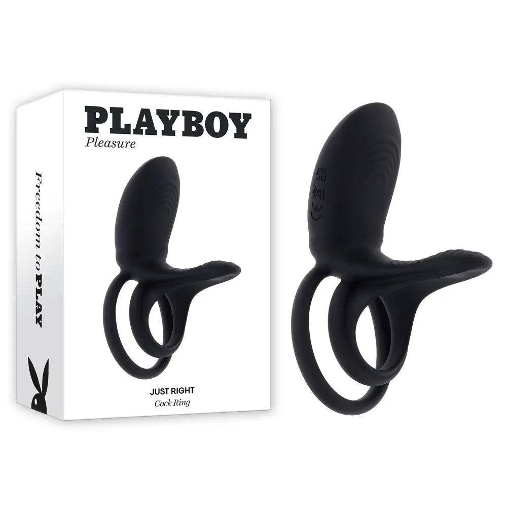 Playboy Pleasure JUST RIGHT -  USB Rechargeable Vibrating Cock & Balls Rings Playboy Pleasure Discreet Intimate Essentials.