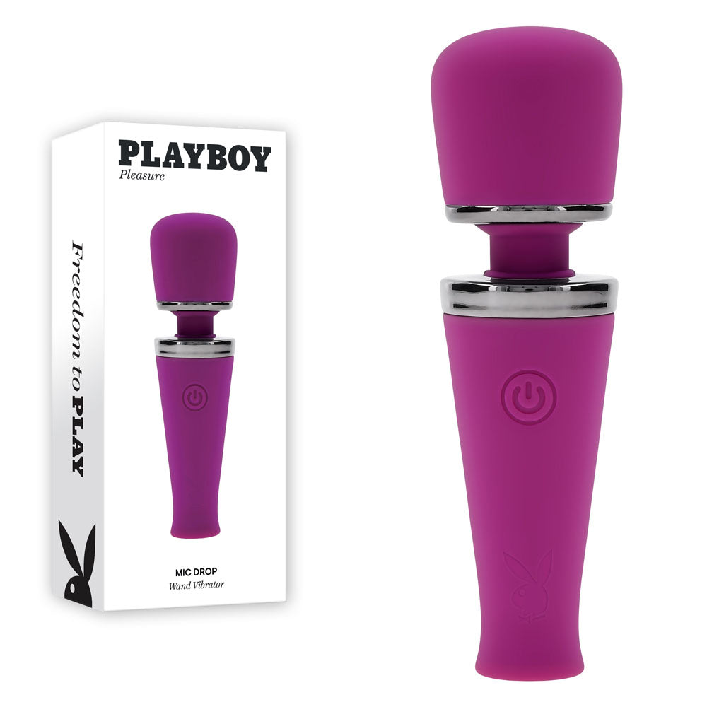 Playboy Pleasure MIC DROP -  11.4 cm USB Rechargeable Vibrating Mini Massage Wand with packaging.