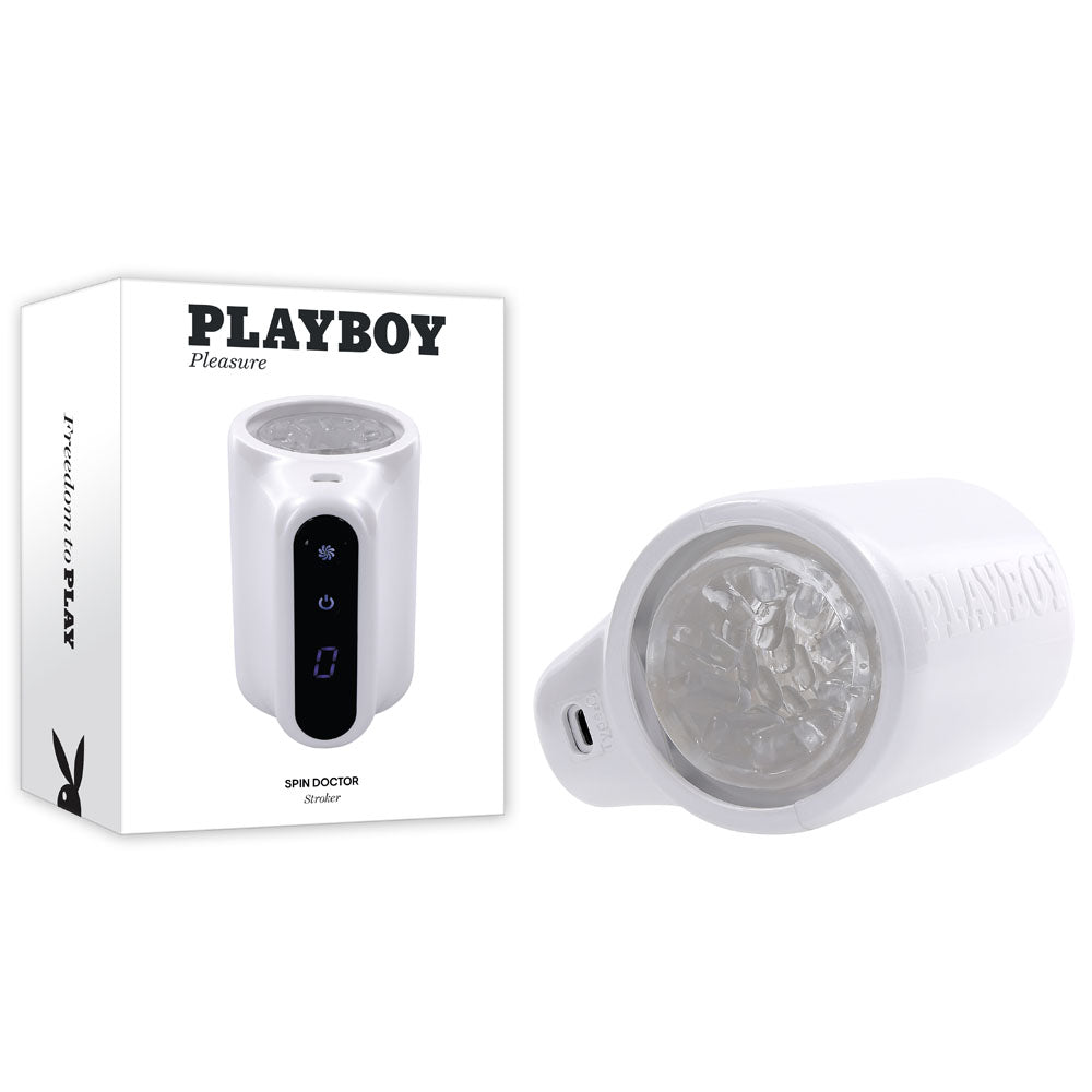 Playboy Pleasure SPIN DOCTOR USB rechargeable vibrating stroker with life-like inner channel and ergonomic design.