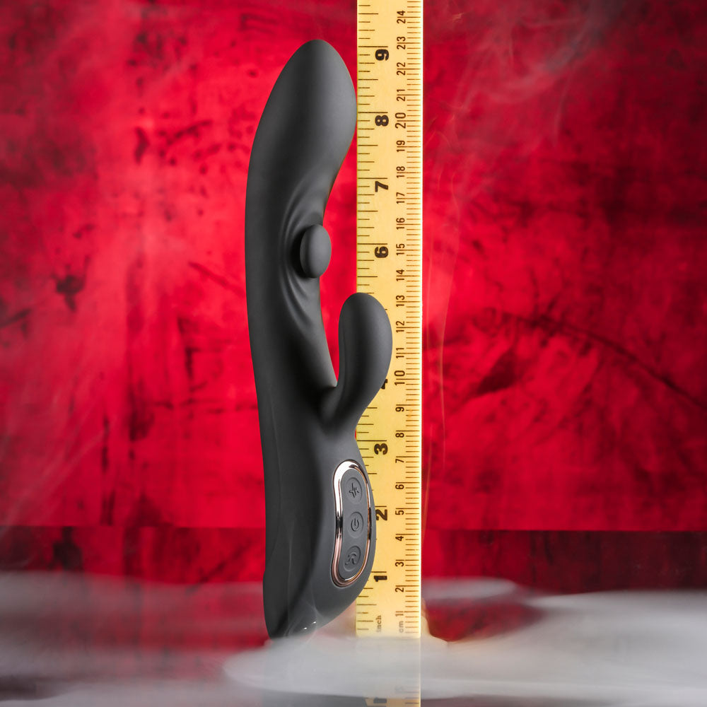 Playboy Pleasure THATS THE SPOT -  23.3 cm USB Rechargeable Rabbit Vibrator with G-Spot Tapper next to a ruler for size comparison.