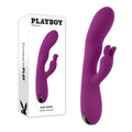 Playboy Pleasure BUSY BUNNY - 22.6 cm USB Rechargeable Rabbit Vibrator with Tapping Shaft on display.