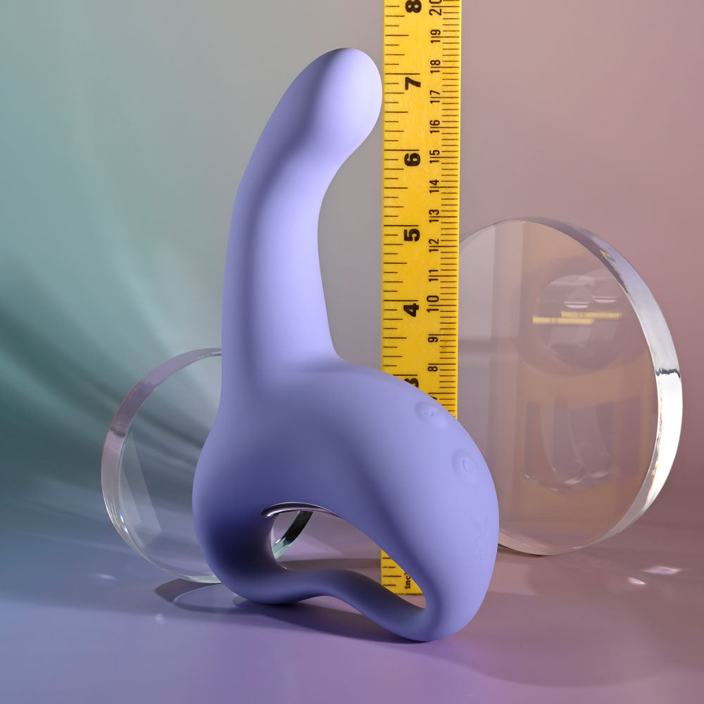 Playboy Pleasure NICE TO MEET YOU - 19.5 cm USB Rechargeable Vibrator displayed next to a measuring tape.