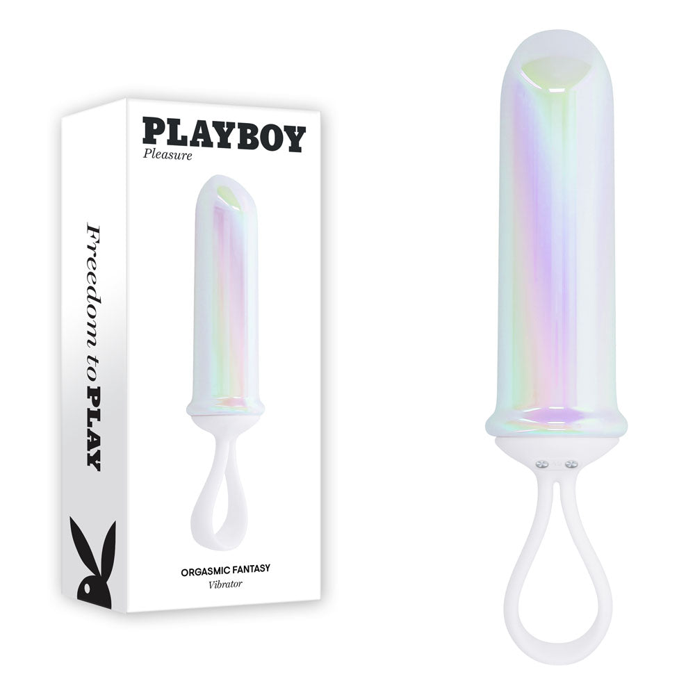 Playboy Pleasure ORGASMIC FANTASY - USB Rechargeable 13.5 cm Bullet with iridescent glow and silicone finger loop.