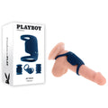 Playboy Pleasure Jet Pack - Dark USB rechargeable vibrating penis harness with packaging and product display.