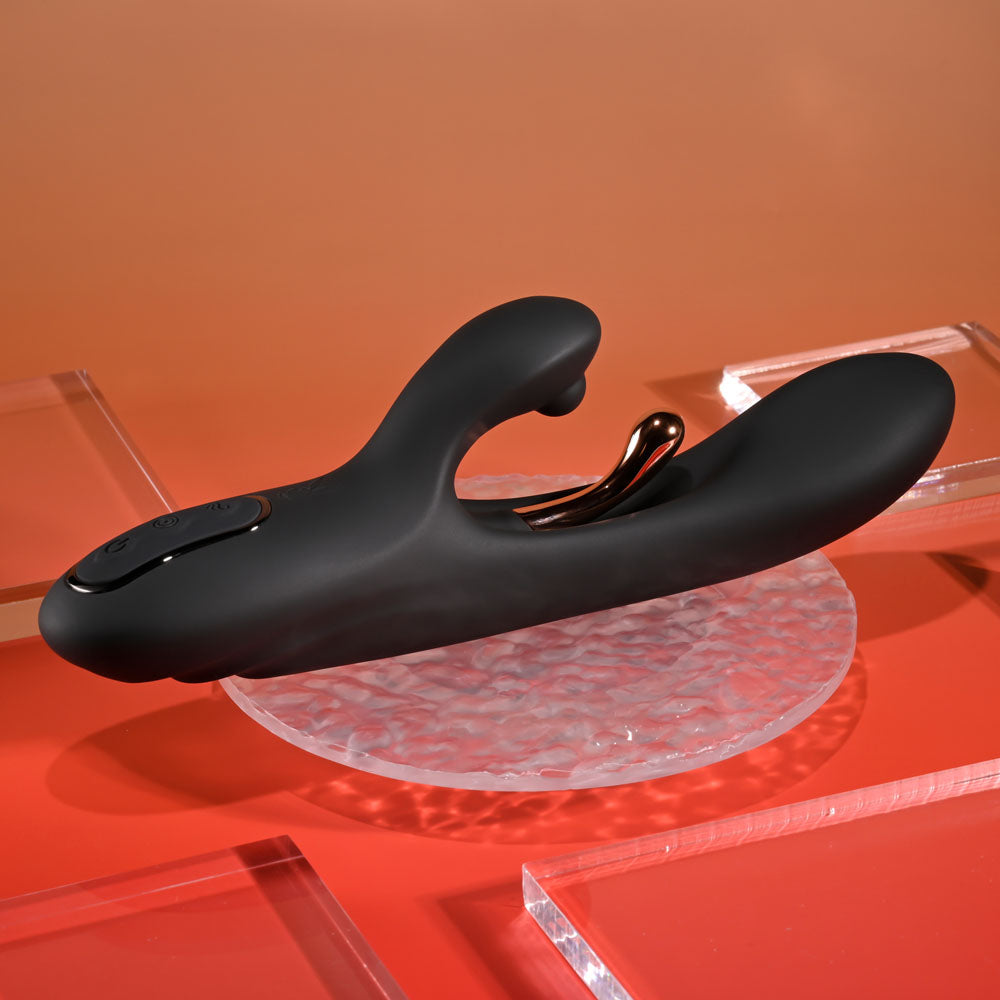 Playboy Pleasure AUREUS -  22.7 cm USB Rechargeable Rabbit Vibrator with Internal Flicker on display.