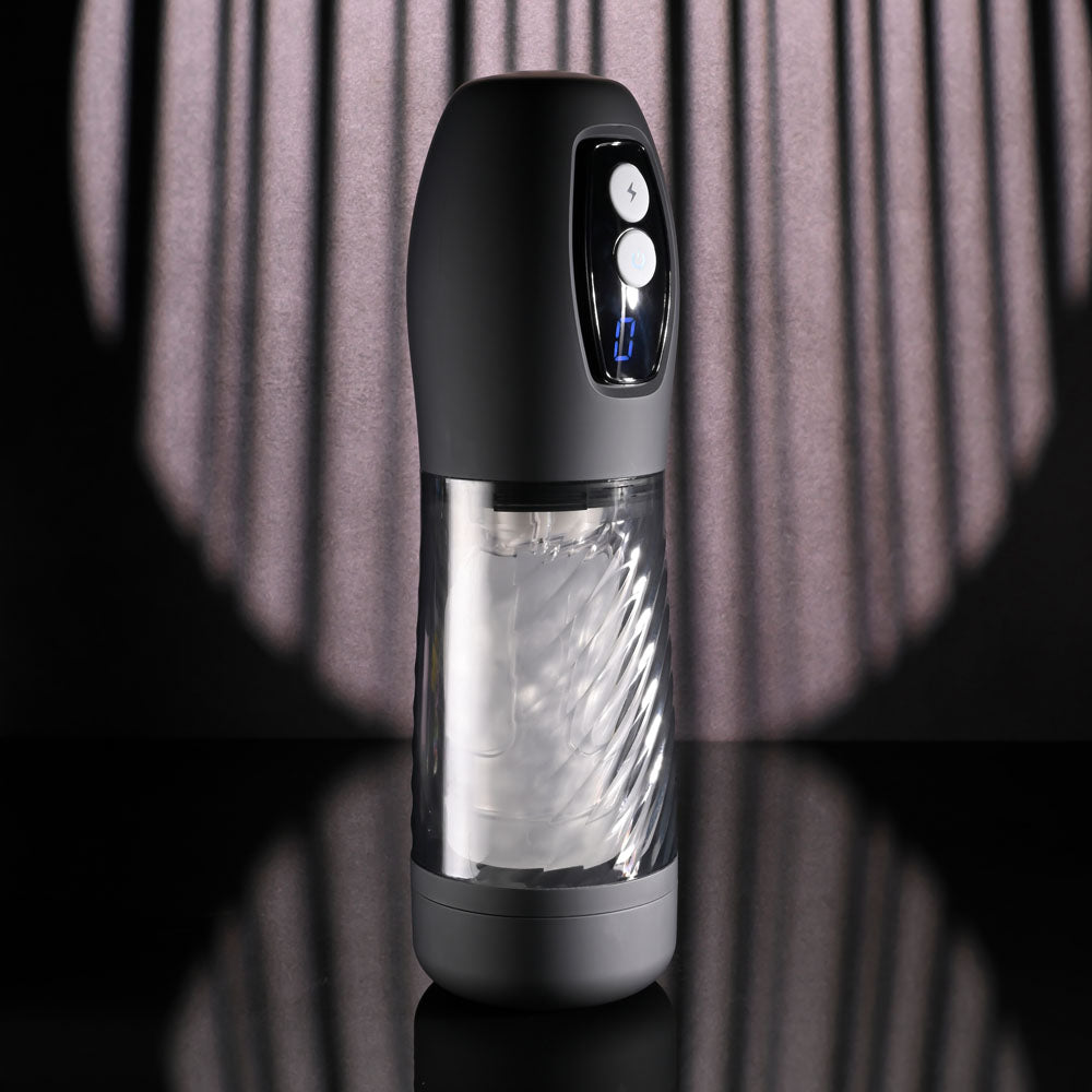 Playboy Pleasure WHIRLWIND - USB Rechargeable Thrusting and Spinning Auto Stroker, sleek and modern design for intimate pleasure.