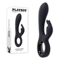 Playboy Pleasure Late Night Bunny - 20 cm USB rechargeable rabbit vibrator in sleek black silicone packaging.