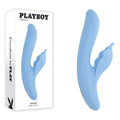 Playboy Pleasure IN BLOOM -  23.5 cm USB Rechargeable Thrusting Tapping & Heating Dual Vibrator in blue packaging.