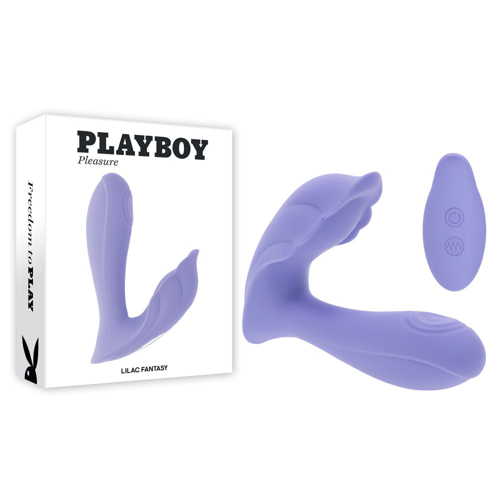 Playboy Pleasure LILAC FANTASY -  13.5 cm USB Rechargeable Tapping Vibrator with Remote and packaging.