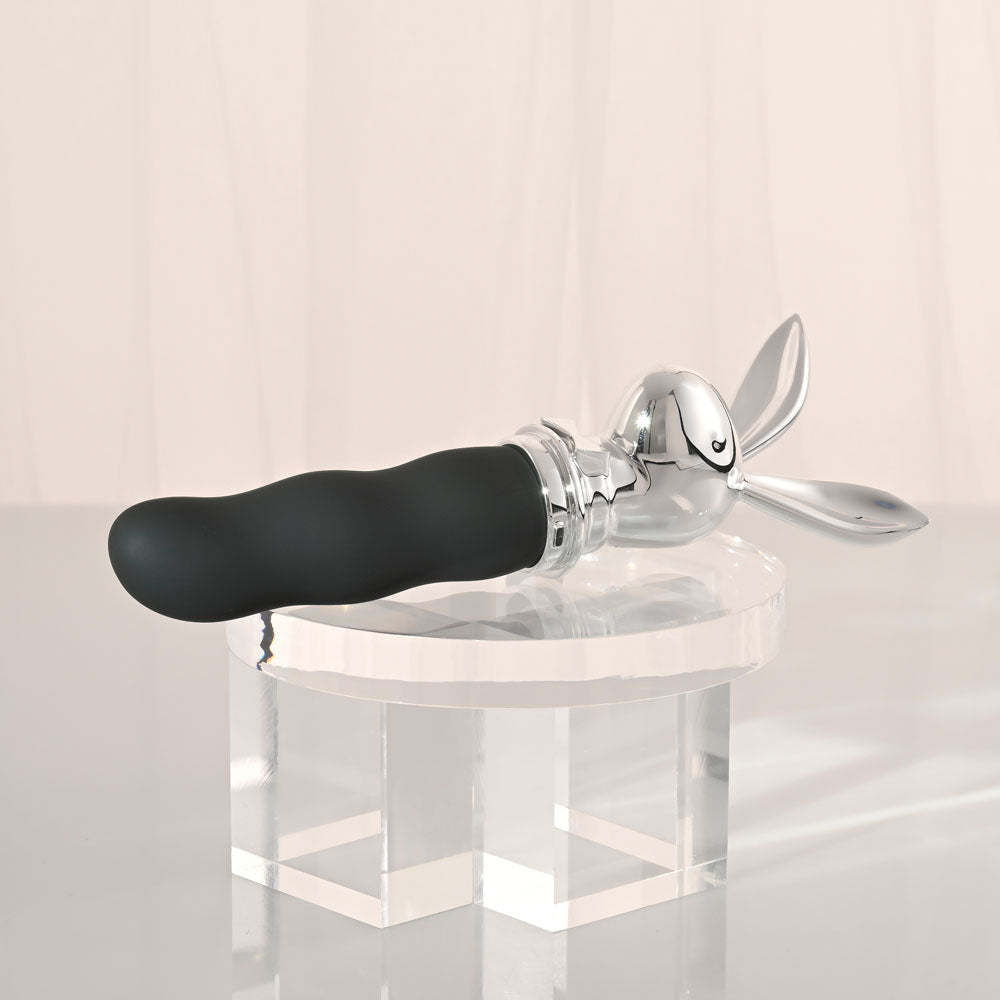 Playboy Pleasure BUNNY ON THE GO - /Chrome 18.6 cm USB-C Rechargeable Vibrator on display.