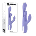 Playboy Pleasure NUBBIN RUBBIN - 24.1 cm USB Rechargeable Thrusting Rabbit Vibrator in purple packaging.
