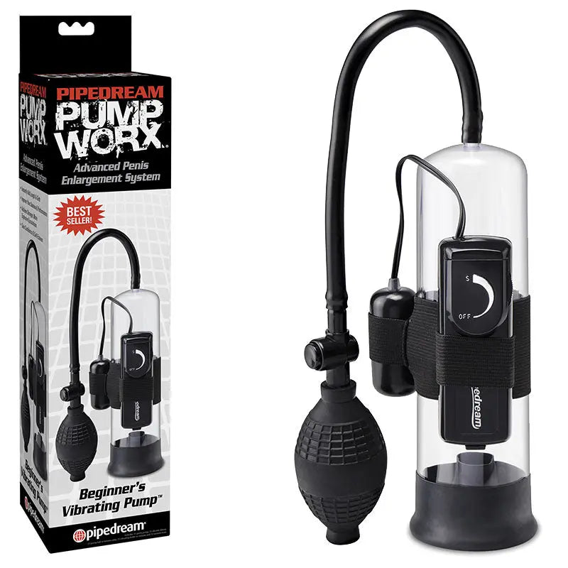 Affordable quality Pump Worx Beginner's Vibrating Pump - Clear/Black Vibrating Penis Pump  from Pipedream by Discreet Intimate Essentials with Discreet Delivery 