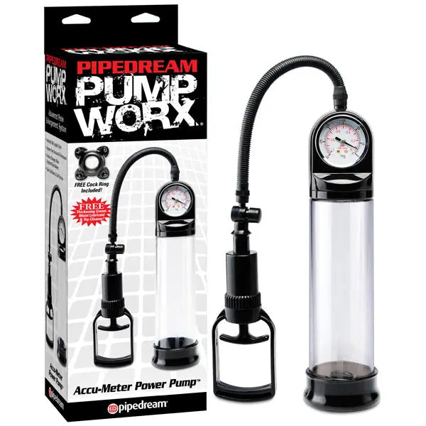 Affordable quality Pump Worx Accu-Meter Power Pump - Clear/Black Penis Pump with Gauge  from Pipedream by Discreet Intimate Essentials with Discreet Delivery 