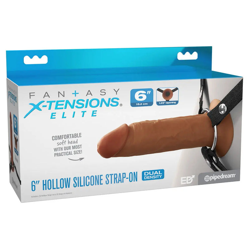 FX Elite 6'' Silicone Hollow Strap-On - Tan - Tan 15.2 cm Hollow Strap-On Pipedream Discreet Intimate Essentials.