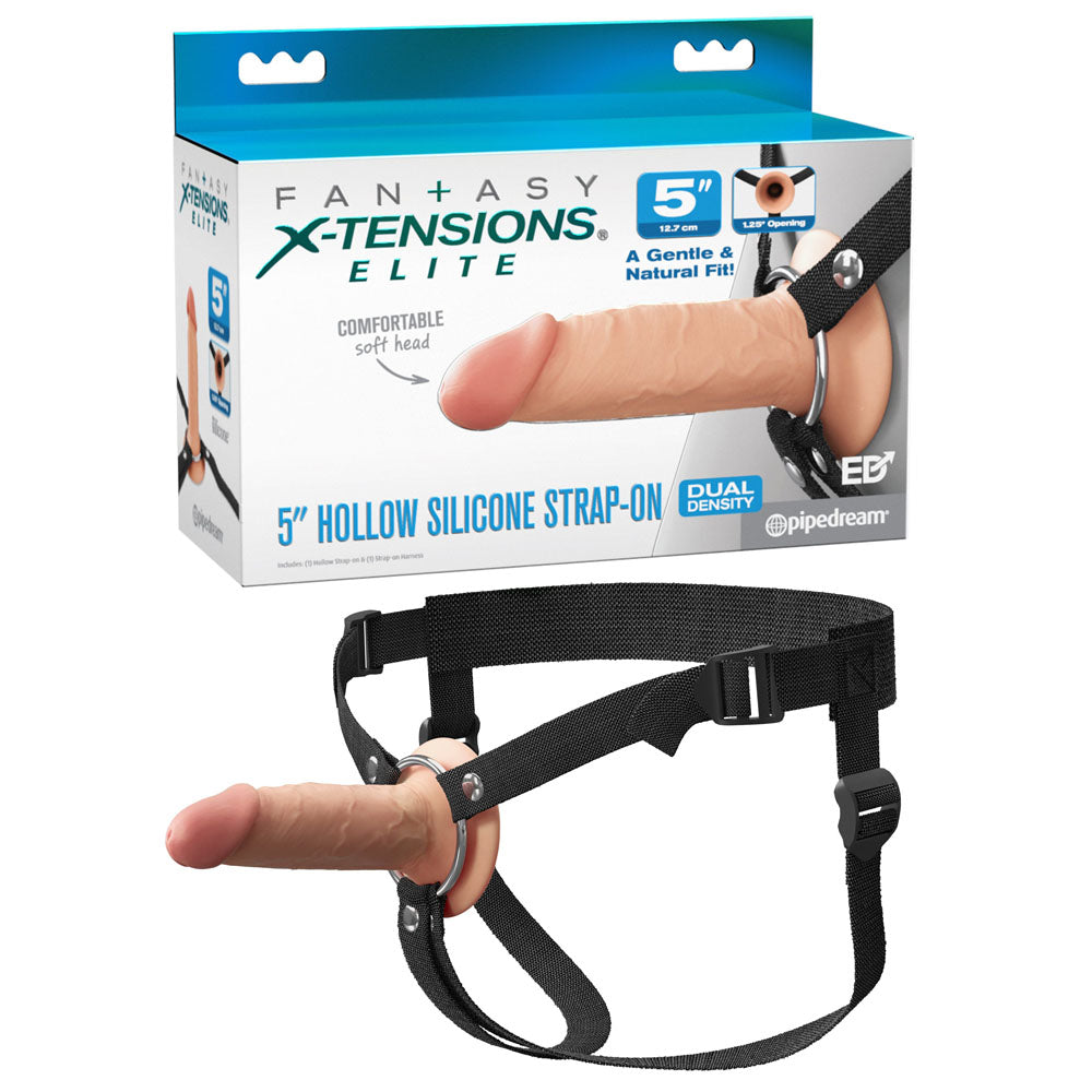 Fantasy X-Tensions Elite 5'' Silicone Hollow Strap-On -  -  14 cm Hollow Strap-On with dual-density design and soft head.