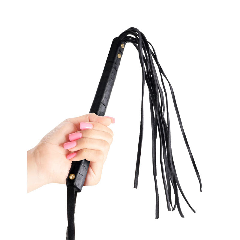 Fetish Fantasy Series Limited Edition Cat-o-nine Tails - Black Cat-O-Nine Tails, leather whip in hand, intimate essentials for her.