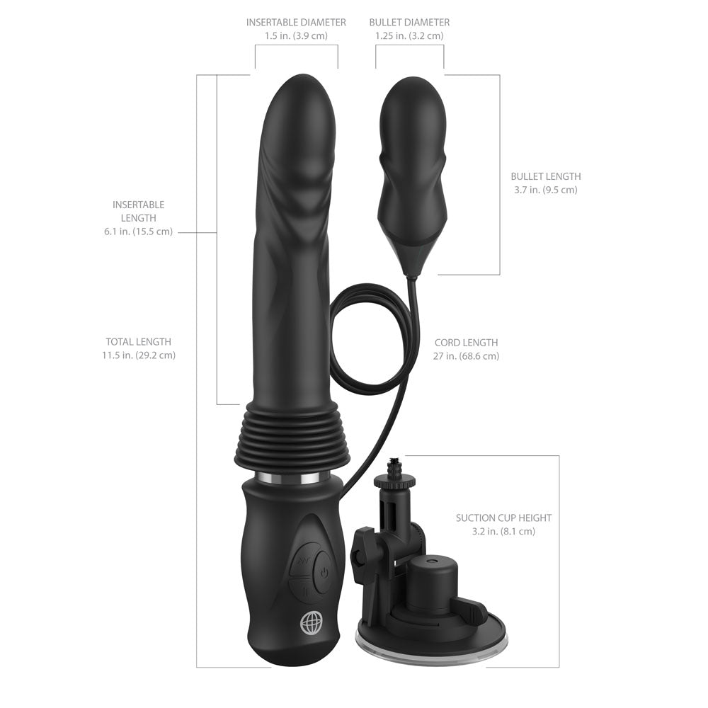 FFS Ultimate Silicone Thruster -  -  USB Rechargeable Thrusting Vibrator dimensions and features.