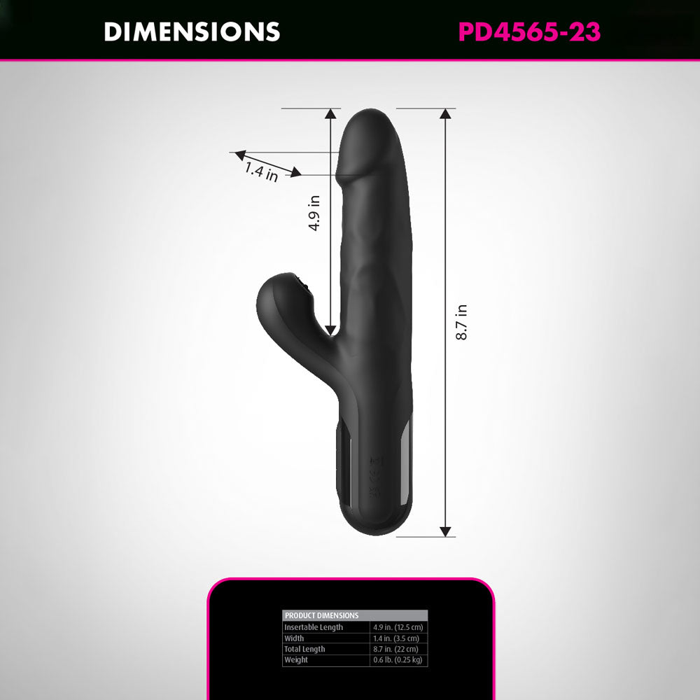 FFS Sonix Silicone Thruster - 22 cm USB Rechargeable Thrusting Vibrator with Flicking Clit Stim dimensions