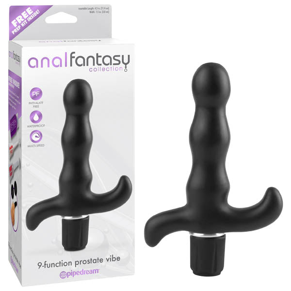 Anal Fantasy Collection 9-function Prostate Vibe -  11.4 cm (4.5'') Vibrating Prostate Massager in packaging with curved design.