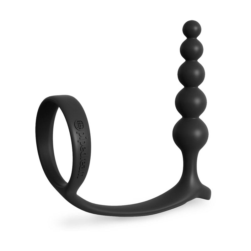 Anal Fantasy Collection Ass-Gasm Cockring Anal Beads -  Cock Ring with Anal Plug on a white background.