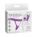 Fantasy For Her Ultimate Butterfly Strap-On - USB Rechargeable Strap-On Stimulator packaging featuring wireless remote and vibrant design.