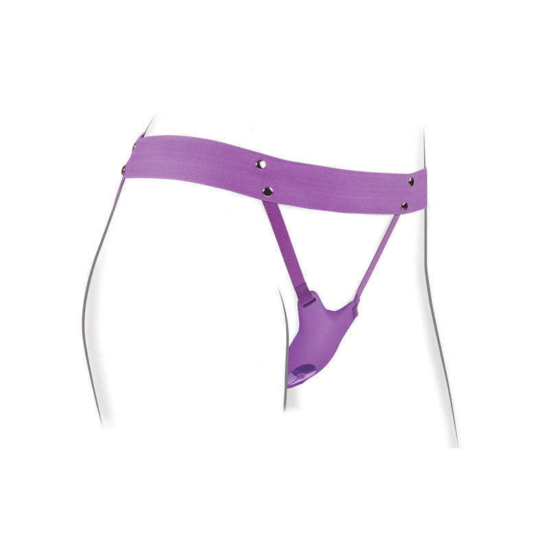 Fantasy For Her Ultimate Butterfly Strap-On -  USB Rechargeable Strap-On Stimulator in purple with adjustable straps.