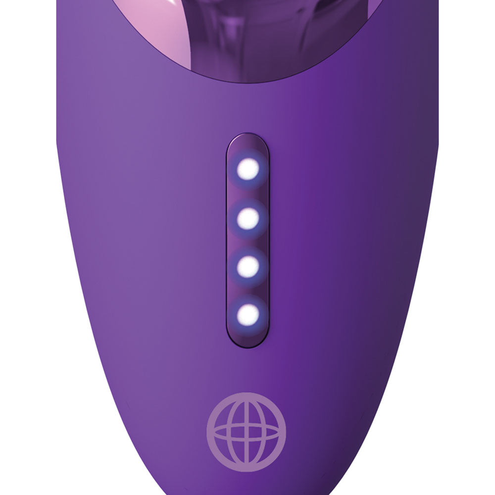 Fantasy For Her Pleasure Sucker -  USB Rechargeable Sucking, Licking & Vibrating Stimulator close-up showing control lights.