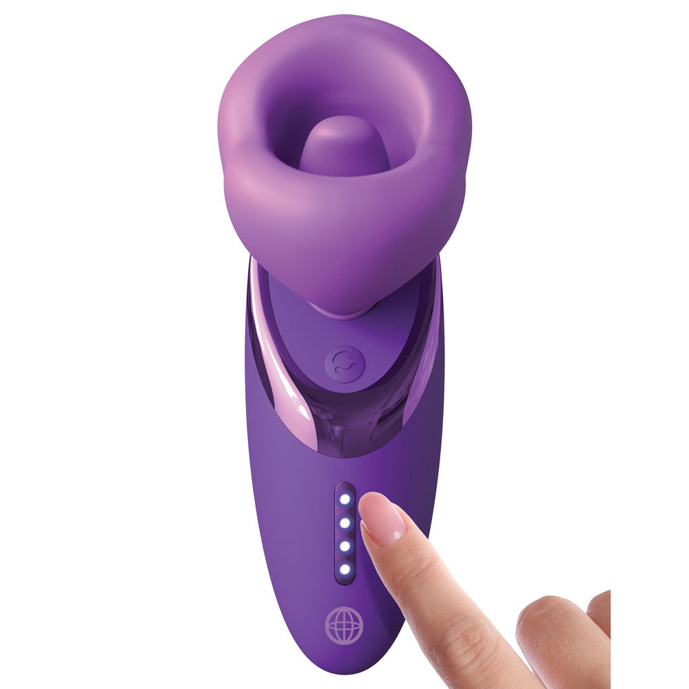 Fantasy For Her Pleasure Sucker -  USB Rechargeable Sucking, Licking & Vibrating Stimulator with user pressing the control button.