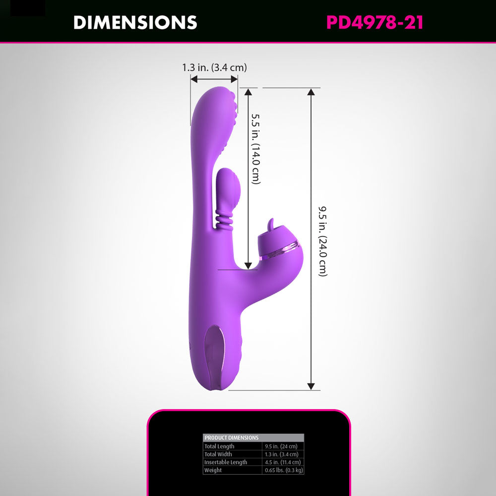 Dimensions of Fantasy For Her IntiMotion Pulse Pro - 24 cm USB Rechargeable Swirling & Flicking Rabbit Vibrator.