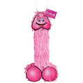 Bachelorette Party Favors Pecker Piñata -  Hen's Night Novelty with pink fringe and a smiling face, perfect for party fun.