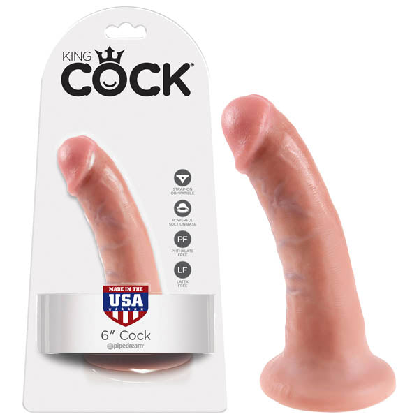 King Cock 6'' Cock realistic dildo with suction cup packaging image on display.