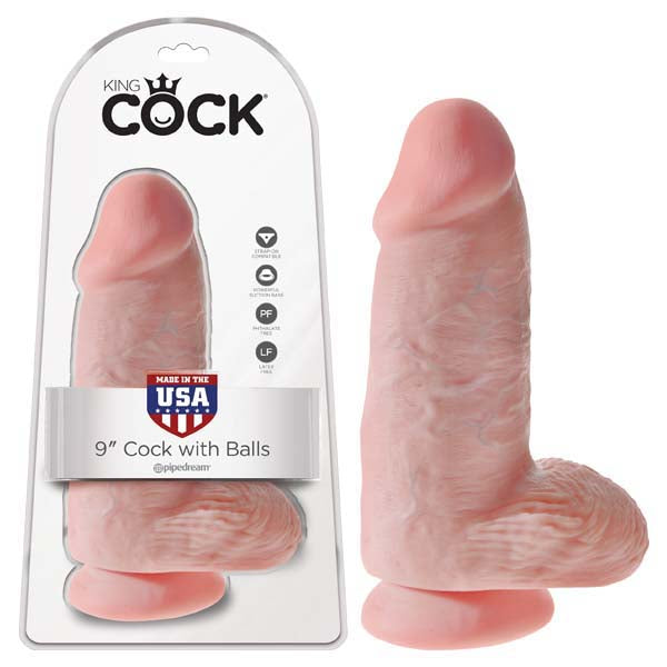 King Cock Chubby 9" dildo with balls, realistic suction cup dildo for lifelike pleasure