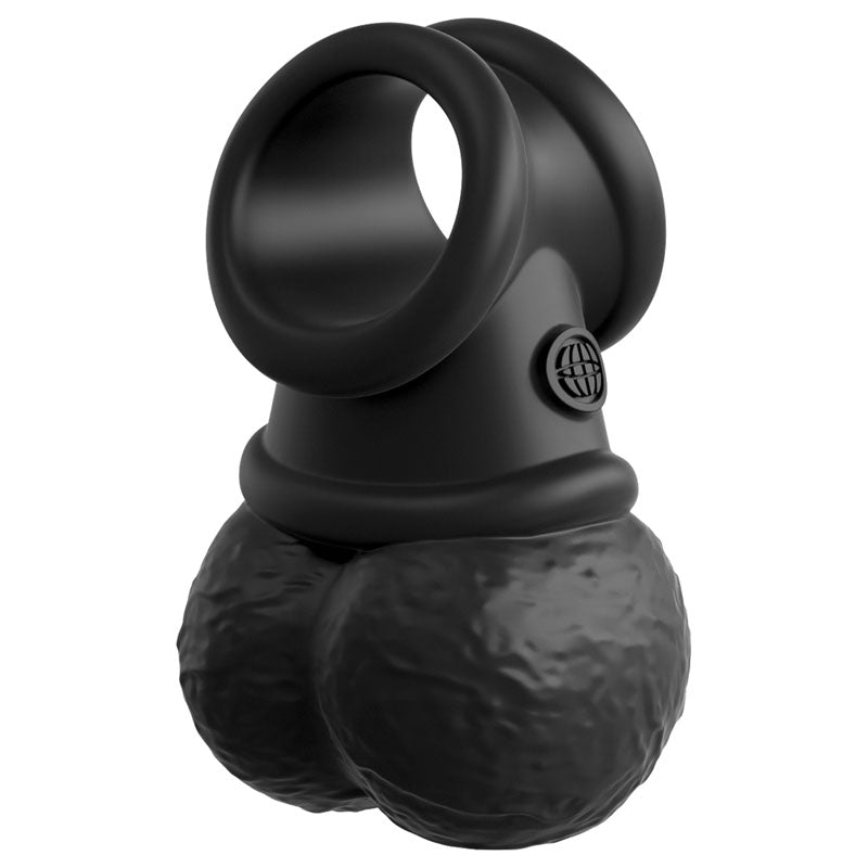 King Cock Elite The Crown Jewels Vibrating Silicone Balls - USB Rechargeable Vibrating Cock Ring in black silicone.