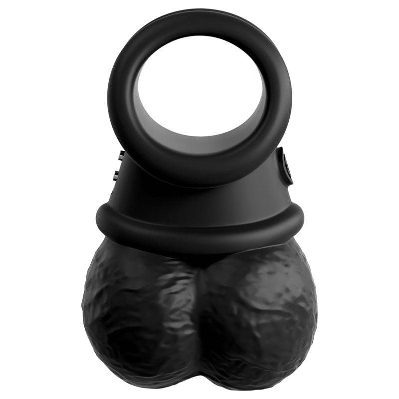 King Cock Elite The Crown Jewels Vibrating Silicone Balls -  USB Rechargeable Vibrating Cock Ring displayed from above.