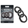 Fantasy C-Ringz Silicone Designer Stamina Set - Black Cock Rings - Set of 3 Sizes packaging with rings displayed.