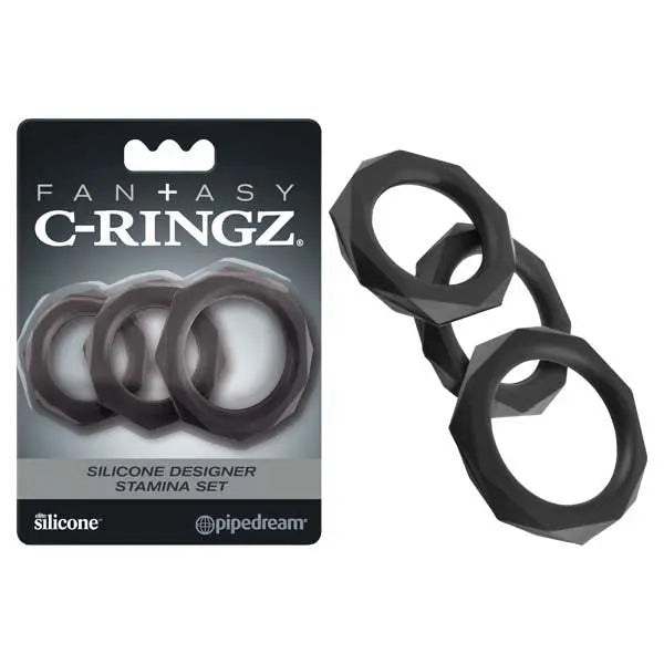 Fantasy C-Ringz Silicone Designer Stamina Set - Black Cock Rings - Set of 3 Sizes Pipedream Discreet Intimate Essentials.