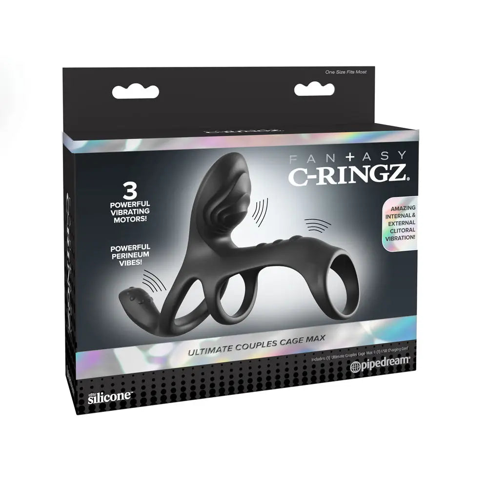 Fantasy C-Ringz Ultimate Couples Cage Max -  USB Rechargeable Vibrating Cock Ring Cage Pipedream Discreet Intimate Essentials.
