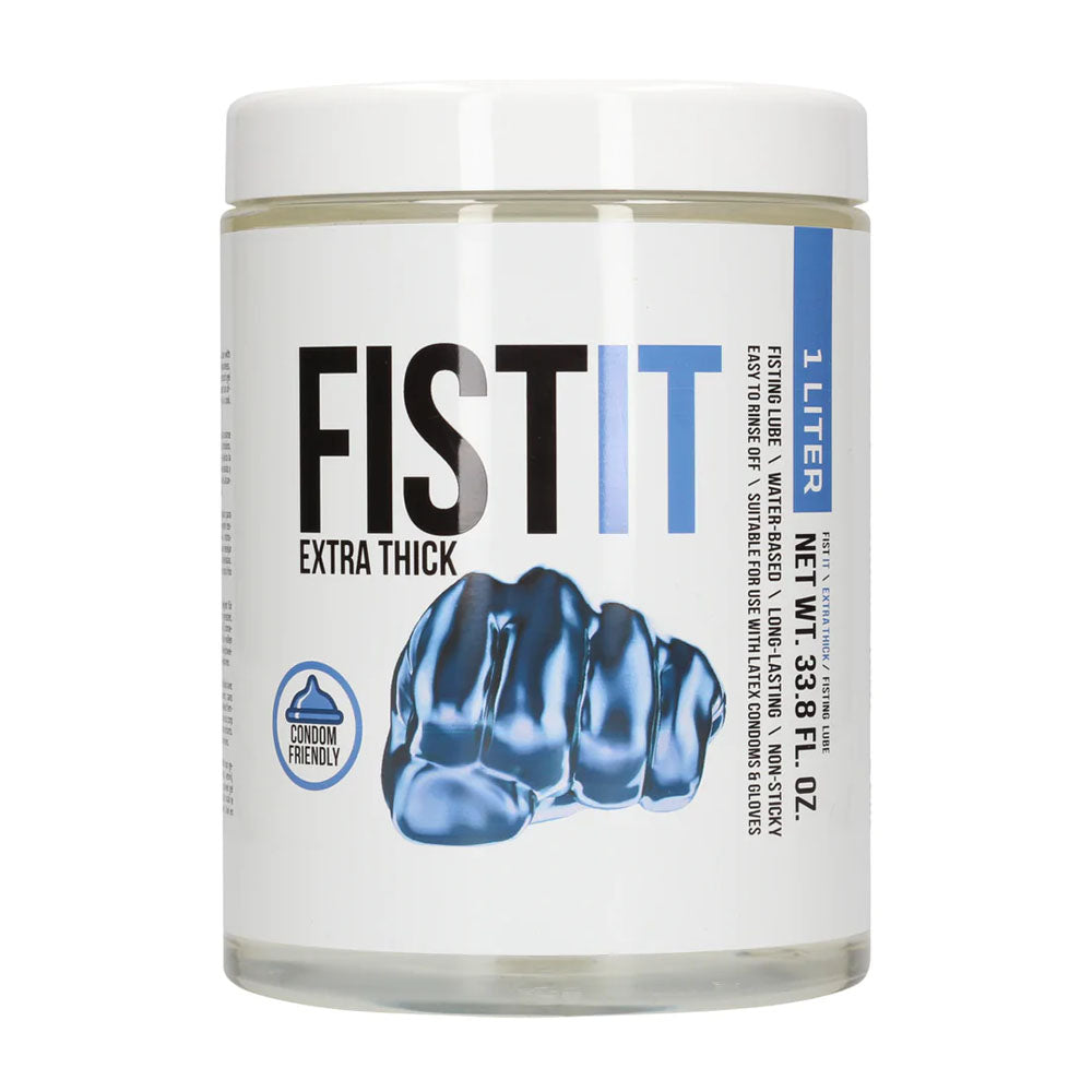 Pharmquests Fist-It Extra Thick - Thick Water Based Lubricant - 1000 ml Tub displayed in a clear container.