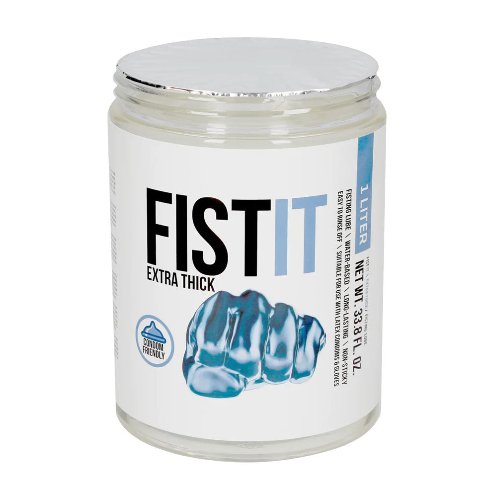 Pharmquests Fist-It Extra Thick - Thick Water Based Lubricant - 1000 ml Tub in a clear container.