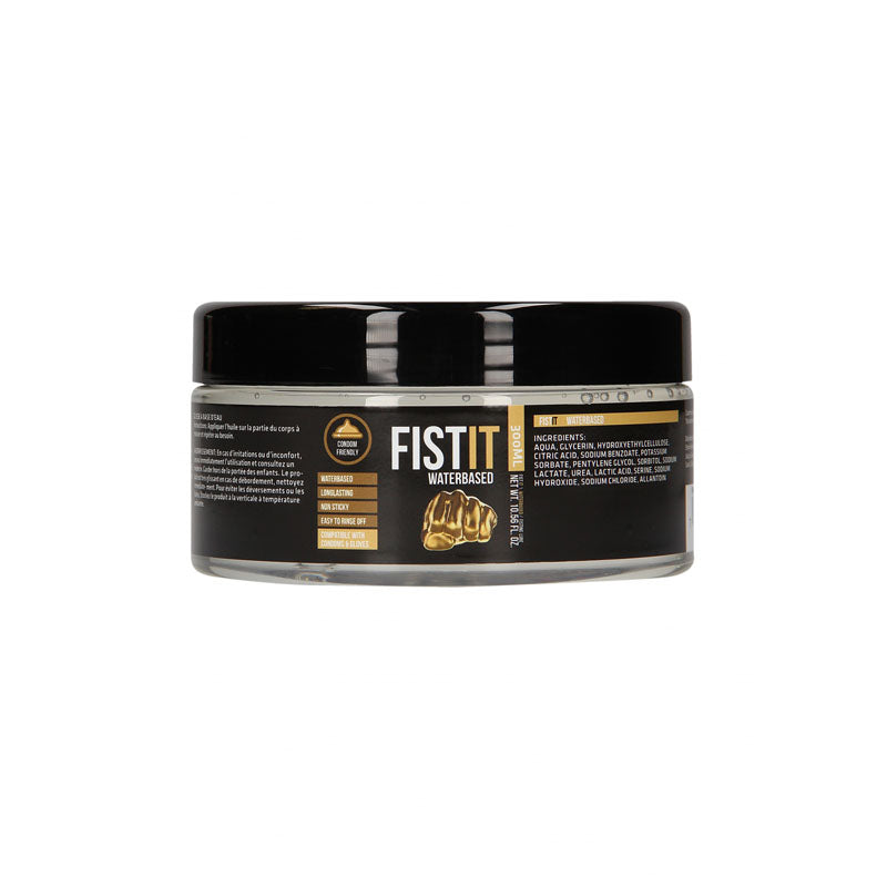 PHARMQUESTS Fist-It Water Based - 300ml - Water Based Lubricant - 300 ml Tub displayed in a sleek, black container.